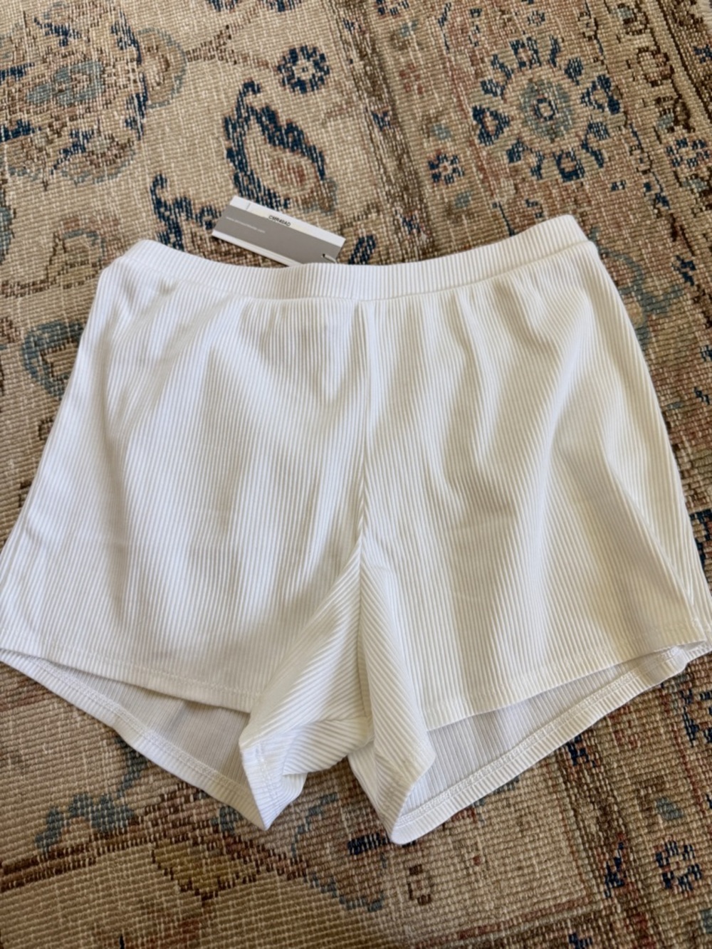 Skin White Ribbed Athletic Shorts